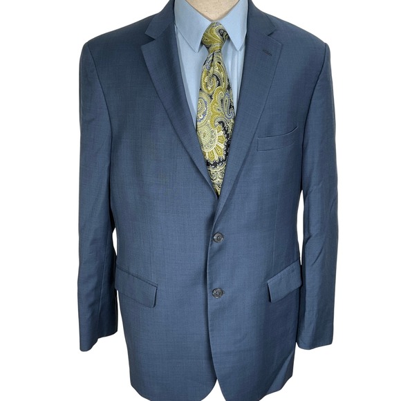 Jos A Bank Traveler Blazer Men 44L Blue Tailored Fit Wool Jacket - Picture 1 of 11